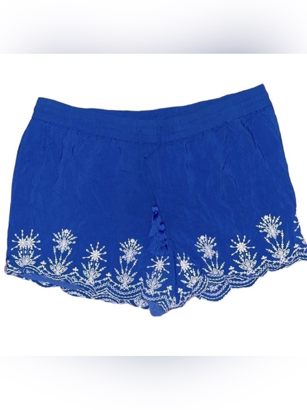 ANN Taylor Loft Scalloped Embroidered Blue Tassel Shorts